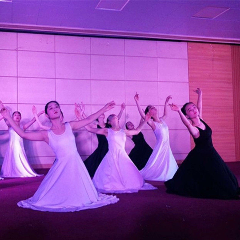 新款白色黑色现代舞蹈服装u大摆裙女现代舞连衣裙我们的歌演出服