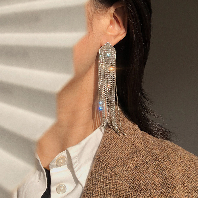 耳边铛227超闪长款箭头流苏耳环夸张气质网红耳钉高级感个性耳夹,饰品/流行首饰/时尚饰品新,耳环,淘宝优惠券,粉丝福利购,淘宝优惠卷