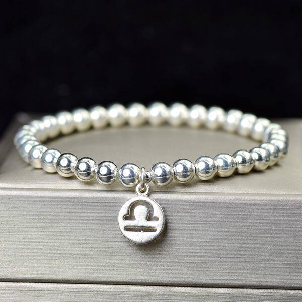 999纯银正品星座简约银牌宝宝情侣转运银珠子生日礼物手链女饰品