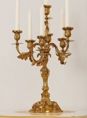 法式复古奢华重工全铜装饰烛台欧式别墅客厅餐厅脱蜡铜工艺摆件