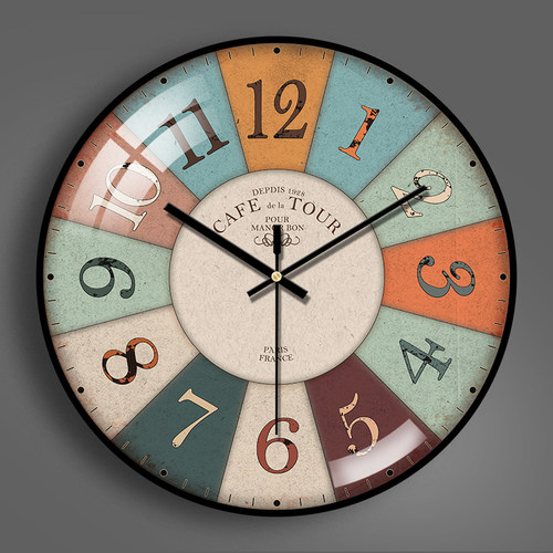 复古轮盘风格挂钟自动对时免打孔