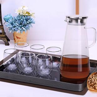 耐高 小雨点双层玻璃杯家用隔热防x烫水杯办公待客茶杯子水壶套装