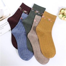 妈妈袜子中老年人纯棉中筒绣花袜子女G老人春秋棉袜奶奶袜秋冬全