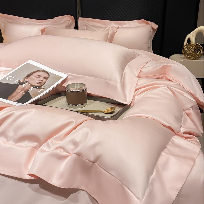 四件套棉全棉a类纯色100支长绒棉被套床单简约民宿四件套床上用品