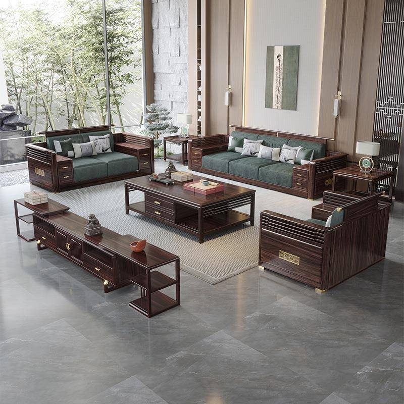 新中式黑檀木全实木沙发组合现代轻奢客厅全套大户型高档别墅家具