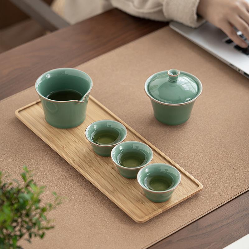 青瓷旅行快客杯一壶三杯随身单人便携式茶具套装户外出差泡茶壶