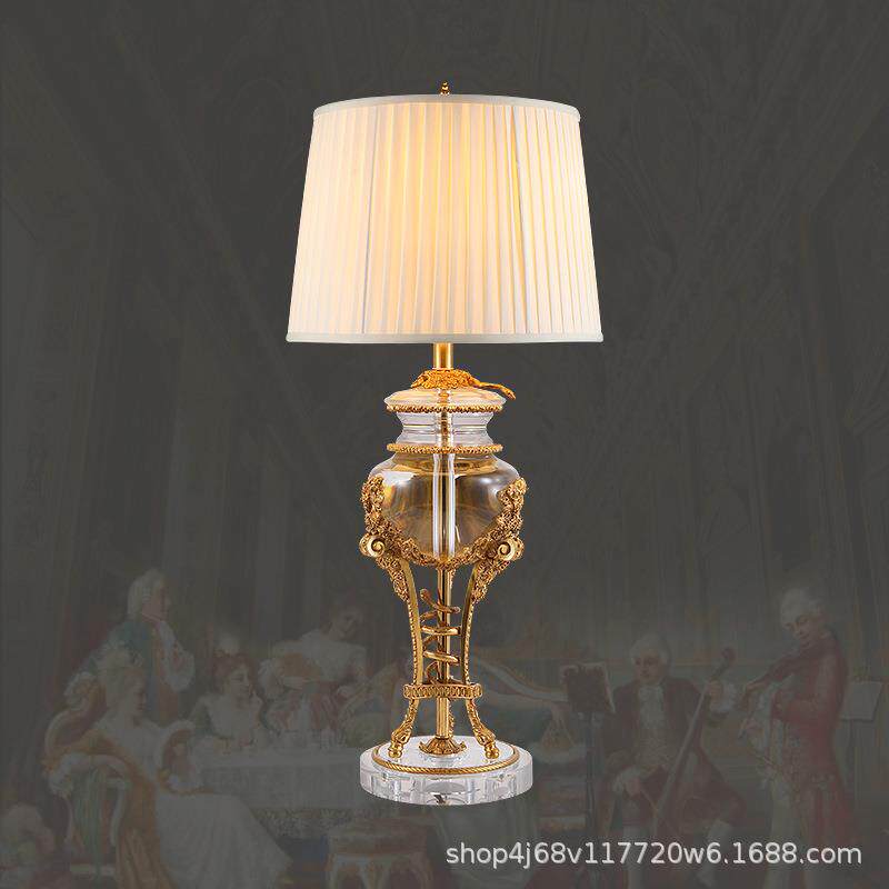 欧式奢华水晶台灯卧室床头灯高档客厅法式宫廷别墅全铜装饰台灯