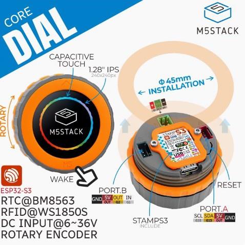 M5StackM5Dial贯穿式旋钮可编程控制器1.28