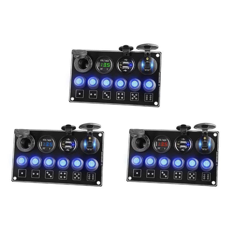 车载改装充电器面板电压表QC3.0双USB快充PD点烟孔車船用六孔开关