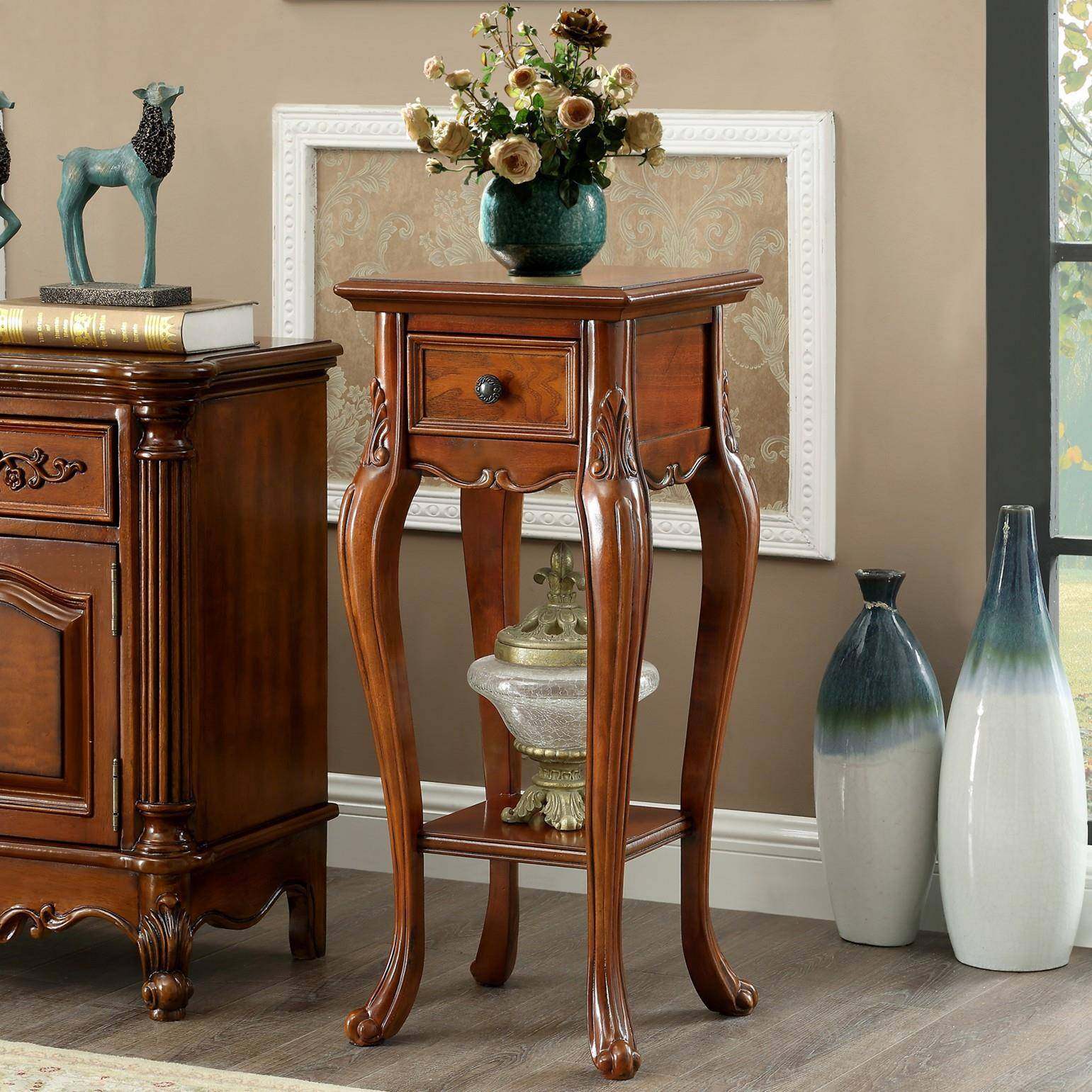 美式花架实木客厅置物架落地简约花架子室内花几欧式高档单个家用