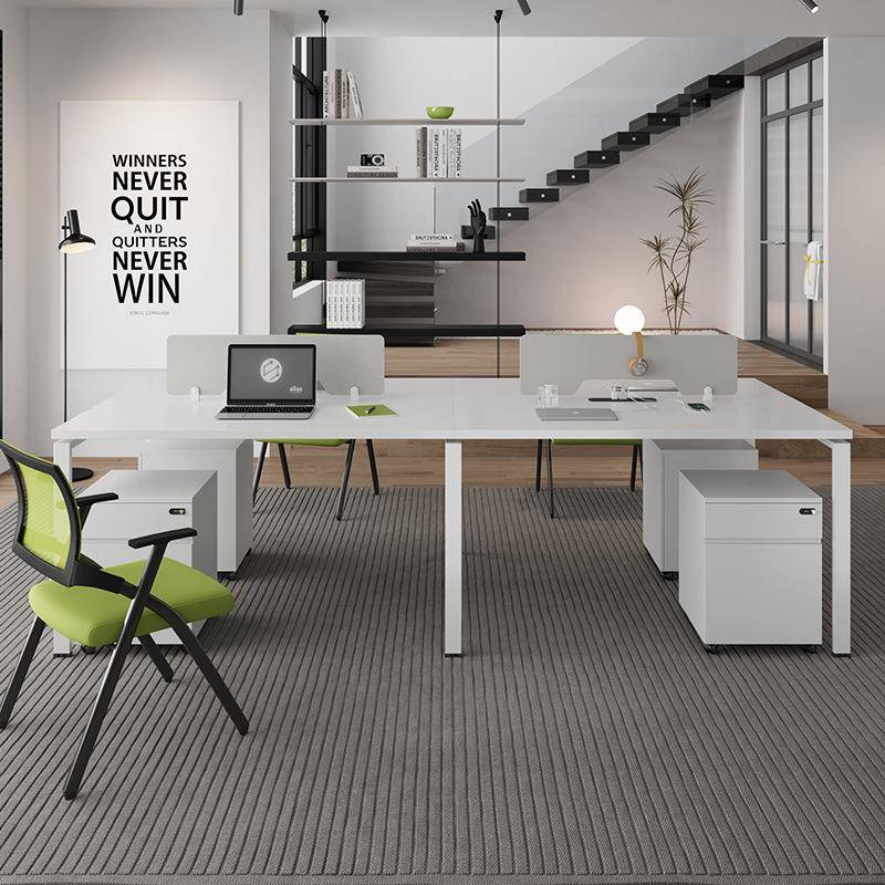 包邮简约白色办公桌屏风工位办公桌椅组合2四6人电脑桌员工办公桌