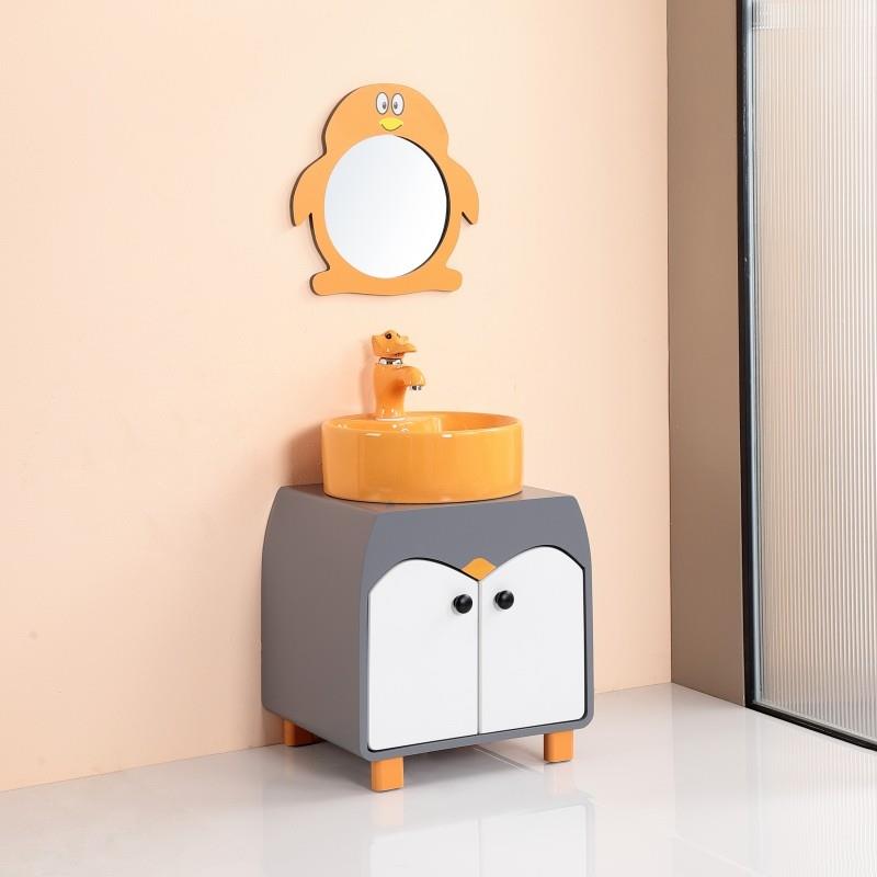 幼儿园儿童浴室柜组合卫生间卡通陶瓷洗手脸盆企鹅小孩彩色洗漱台
