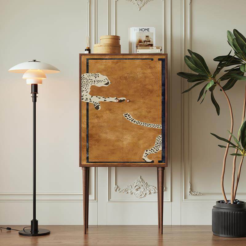 7W法式轻奢豹子餐边柜墙边柜子斗柜立柜储物柜一体多功能实木高脚