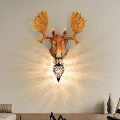 北欧客厅鹿头壁灯创意招财驼鹿动物头轻奢个性电视墙沙发家居装饰