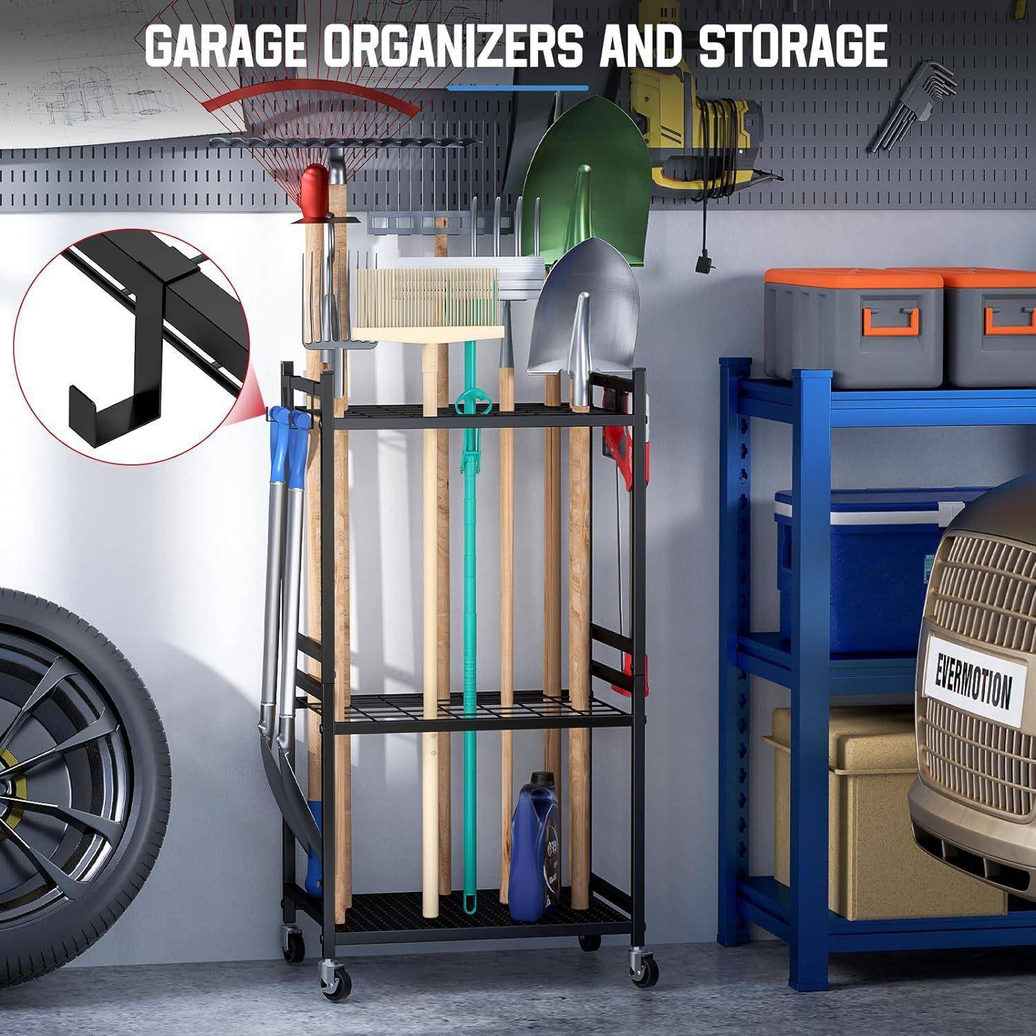 工具收纳架庭院金属储物架园林收纳支架工具车农具架子拖把架