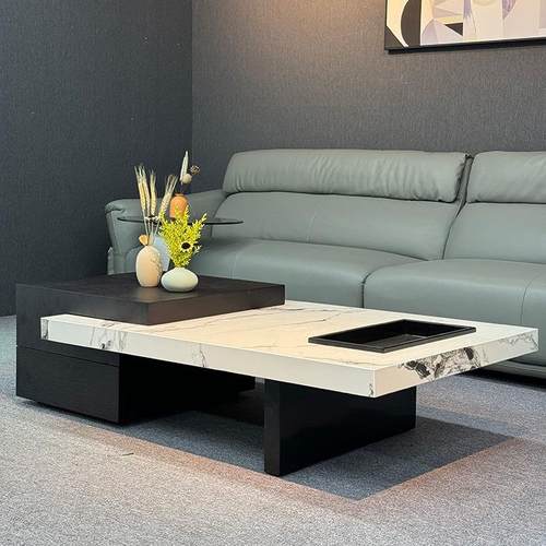 意式极简长方形岩板茶几小户型简约现代客厅家用大平层别墅可储物