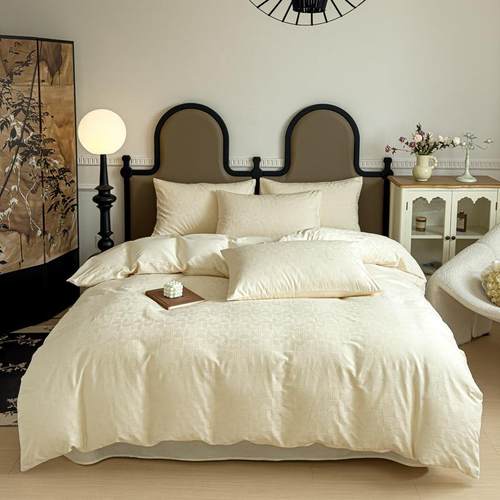 2024新款水洗棉纯色提花四件套1.5m床单款四件套风车白