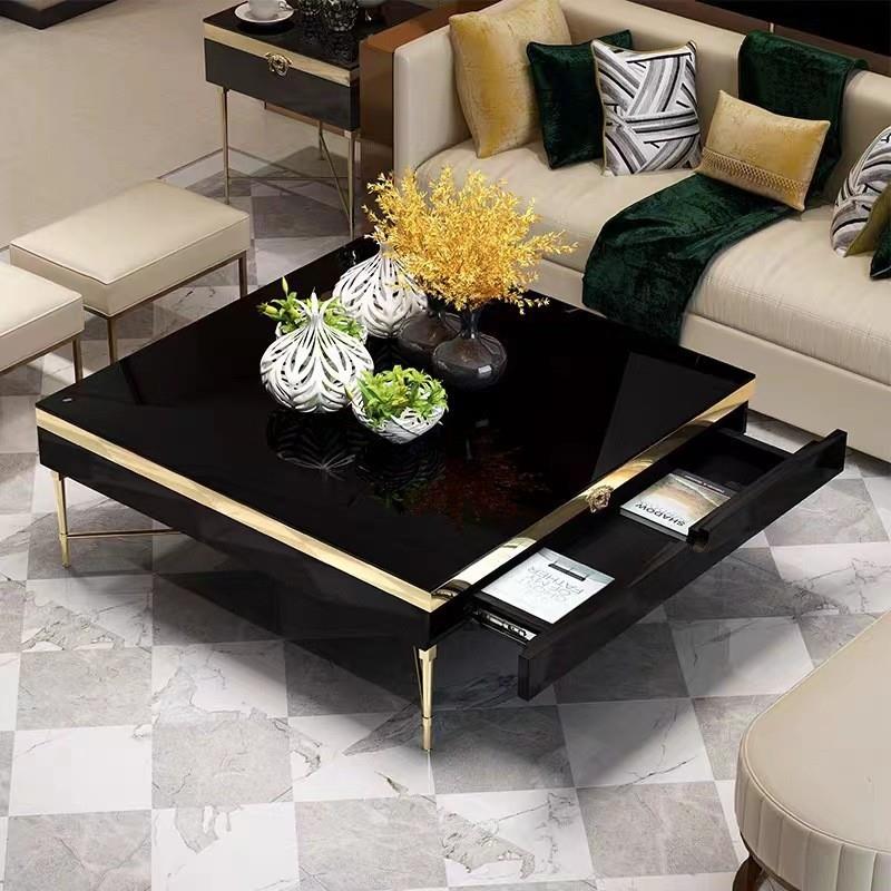 意式轻奢茶几电视柜组合后现代简约不锈钢金属黑色港式风客厅家具