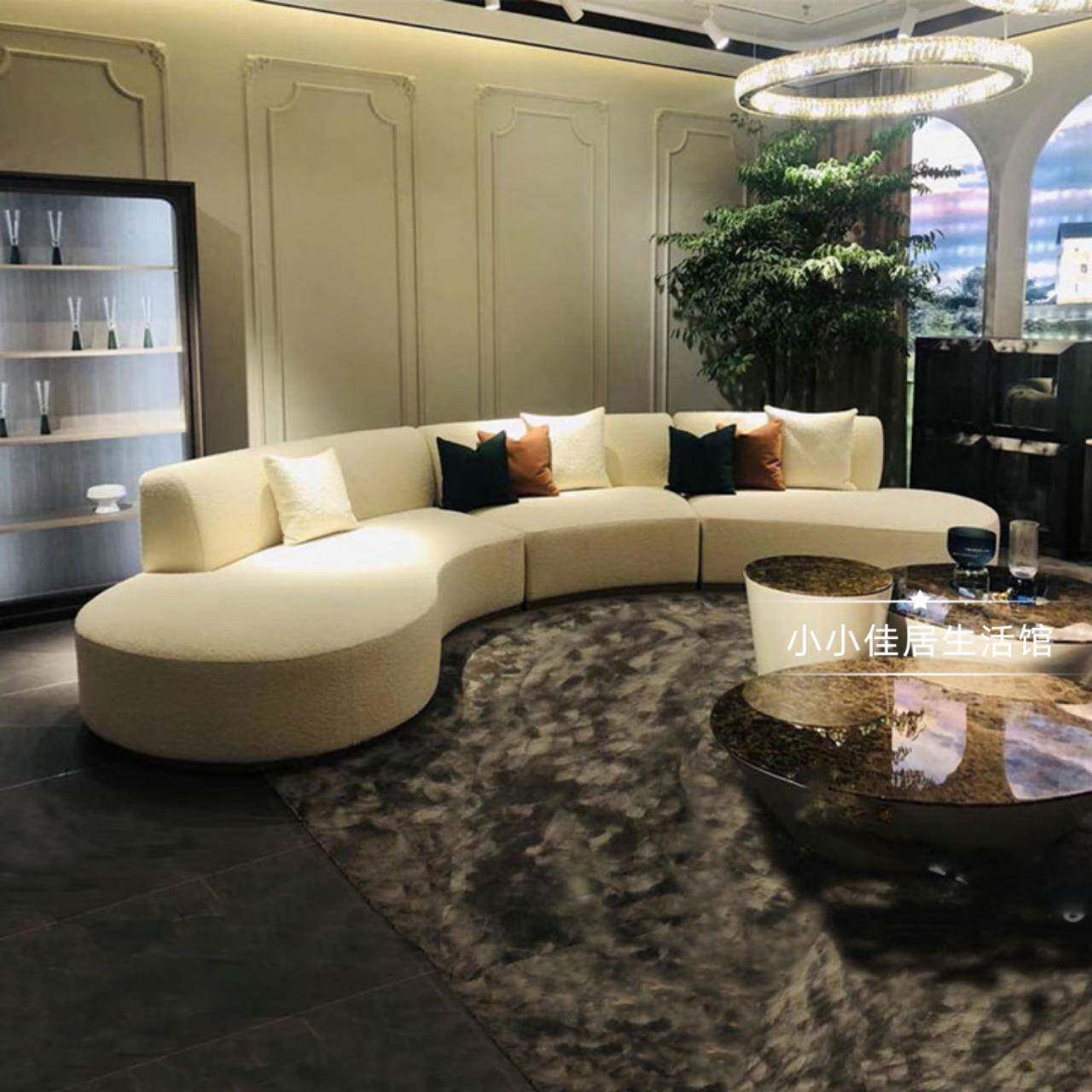 意极简弧形月亮沙发美容院接待售楼处科技布沙发大小户型现代客厅