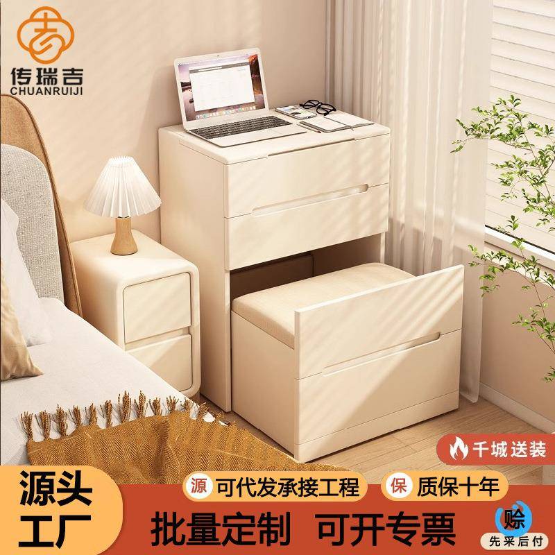 全实木梳妆台卧室现代简约小户型翻盖网红化妆桌床头柜收纳柜一体