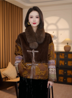 2025新中式高定保暖90白鸭绒羽绒服外套棉衣保暖水貂毛拼接外套