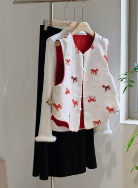 高级感年轻款双面穿小马提花红色马甲年轻高端两面薄款背心坎肩春