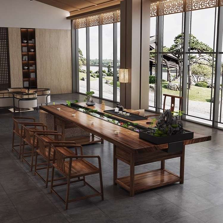 新中式循环流水实心实木茶桌椅组合功夫泡茶台茶几休闲洽谈会客桌