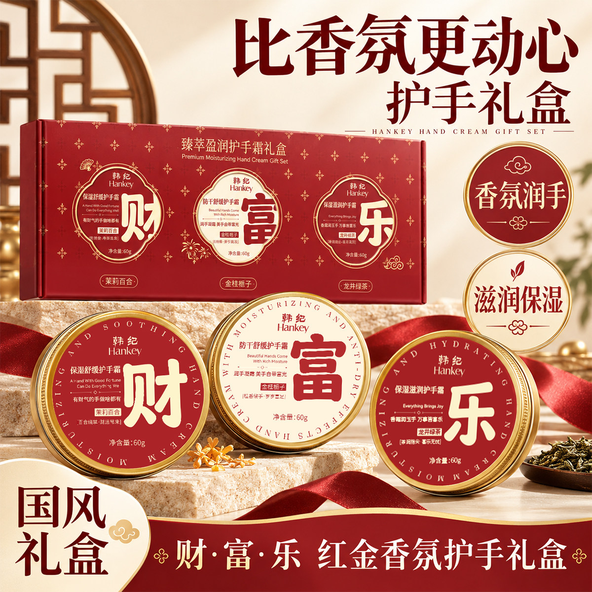 【国风礼盒】臻萃莹润护手霜礼盒 保湿滋润持久留香好寓意花香
