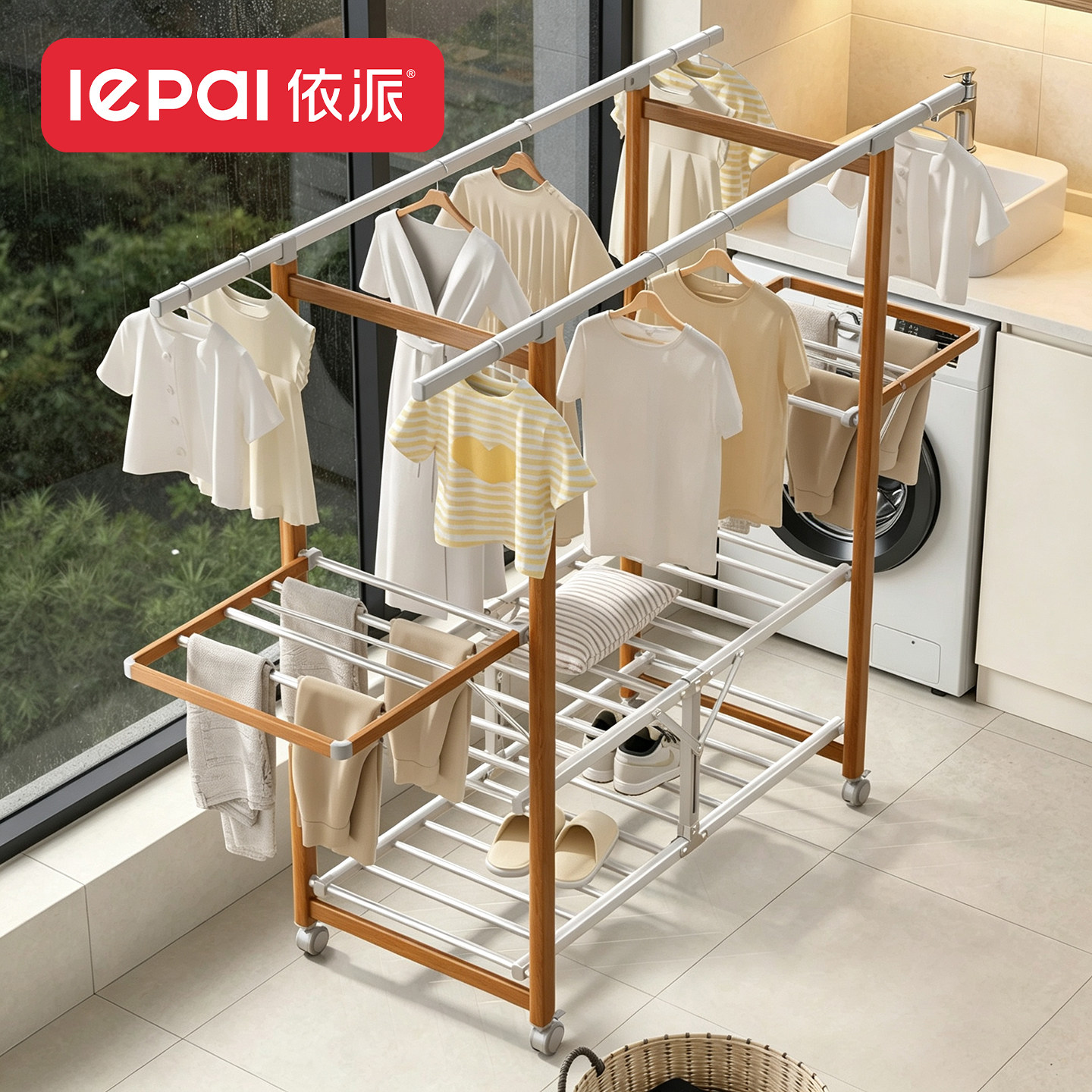 阳台落地晾衣架折叠铝合金室内外家用晒被子卧室凉衣架神器挂衣杆