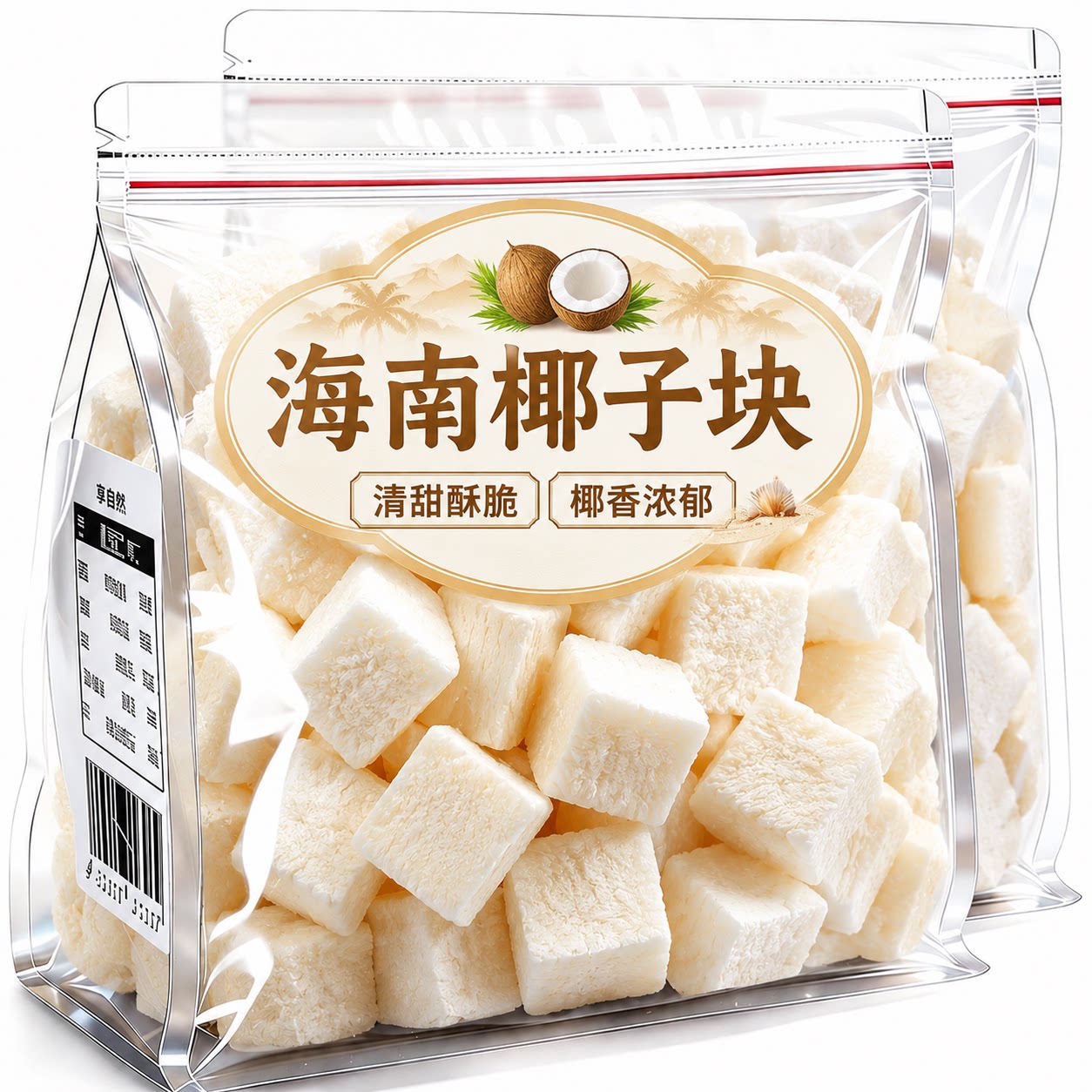 椰子脆块椰子片脆片椰子肉香烤椰子角海南特产小吃办公室休闲零食
