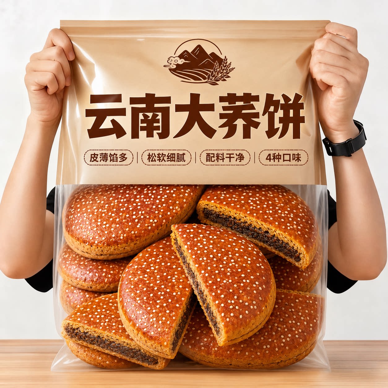 云南特产大荞饼老字号中秋月饼老式荞三香五仁鲜花饼点心糕点零食