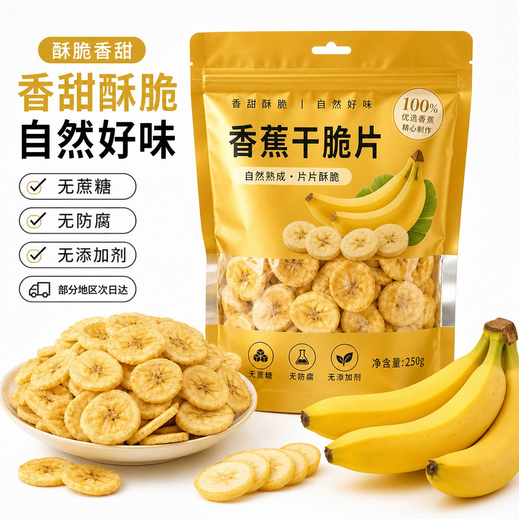 香蕉片干脆片厚切果脯蜜饯无加原味添无新鲜追剧糖零食休闲
