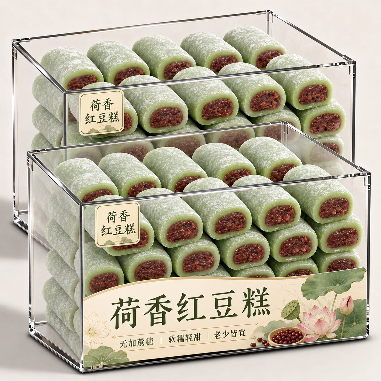 【糯叽叽】荷叶红枣红豆糕龙井味麻薯糯米团子豆沙馅夹心糕点零食