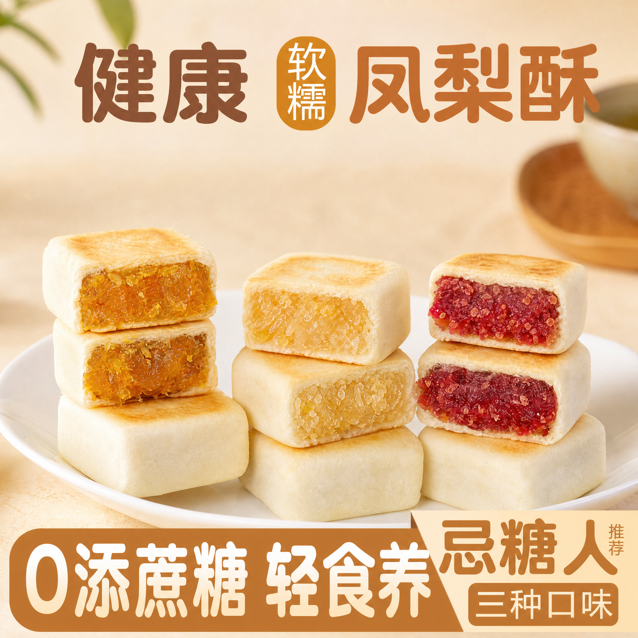 无糖凤梨酥专用小零食品健康老人无添加蔗糖孕妇孕期控糖低糖人友