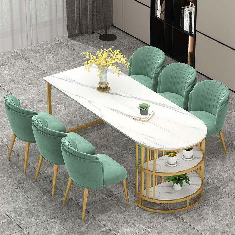长方形大理石岩板餐桌椅组合轻奢家用餐厅洽谈现代简约小户型组合