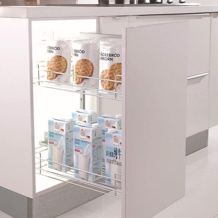 1VPK厨房橱柜不锈钢200小调味篮抽屉式150超窄拉篮夹缝置物架