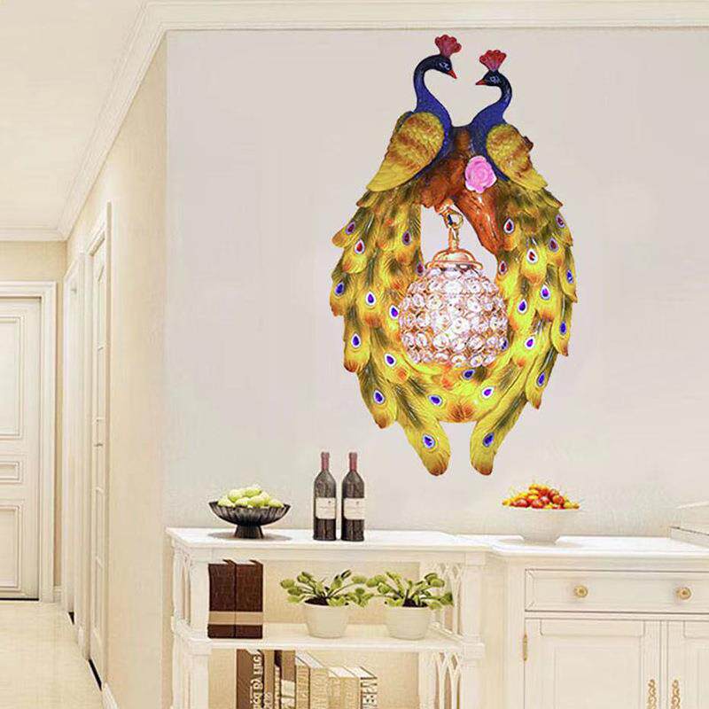 欧式孔雀壁灯创意客厅过道玄关走廊墙壁挂灯具玻璃灯树脂LED