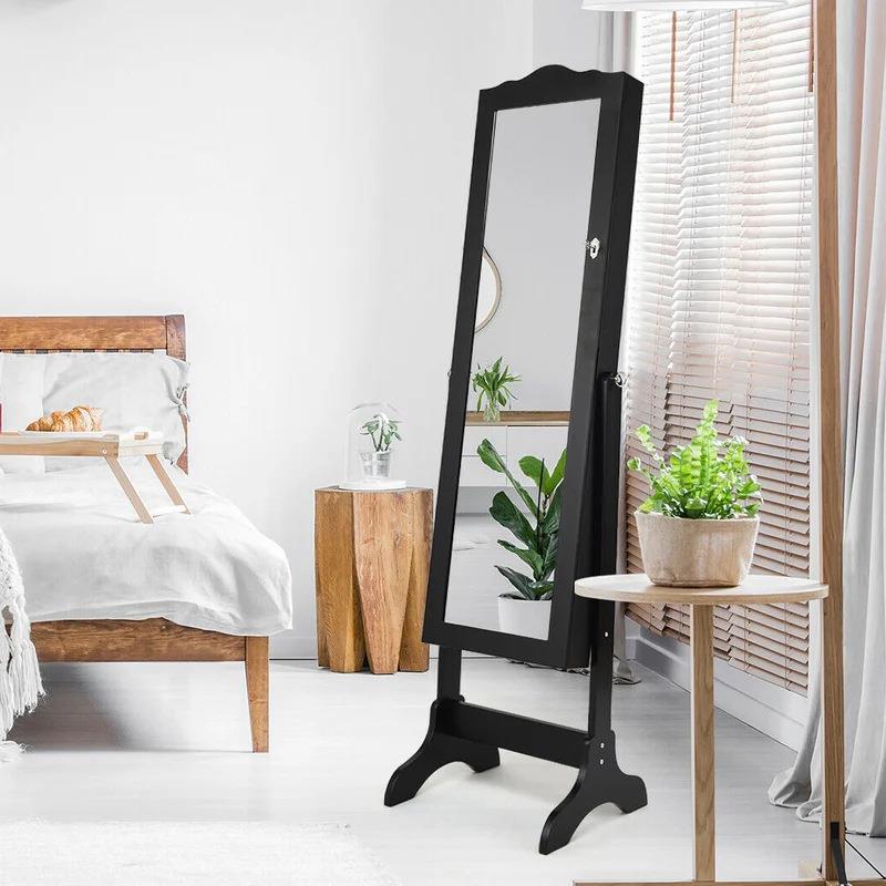 落地智能化妆镜柜带灯发光客厅卧室入户实木首饰收纳全身镜柜LED