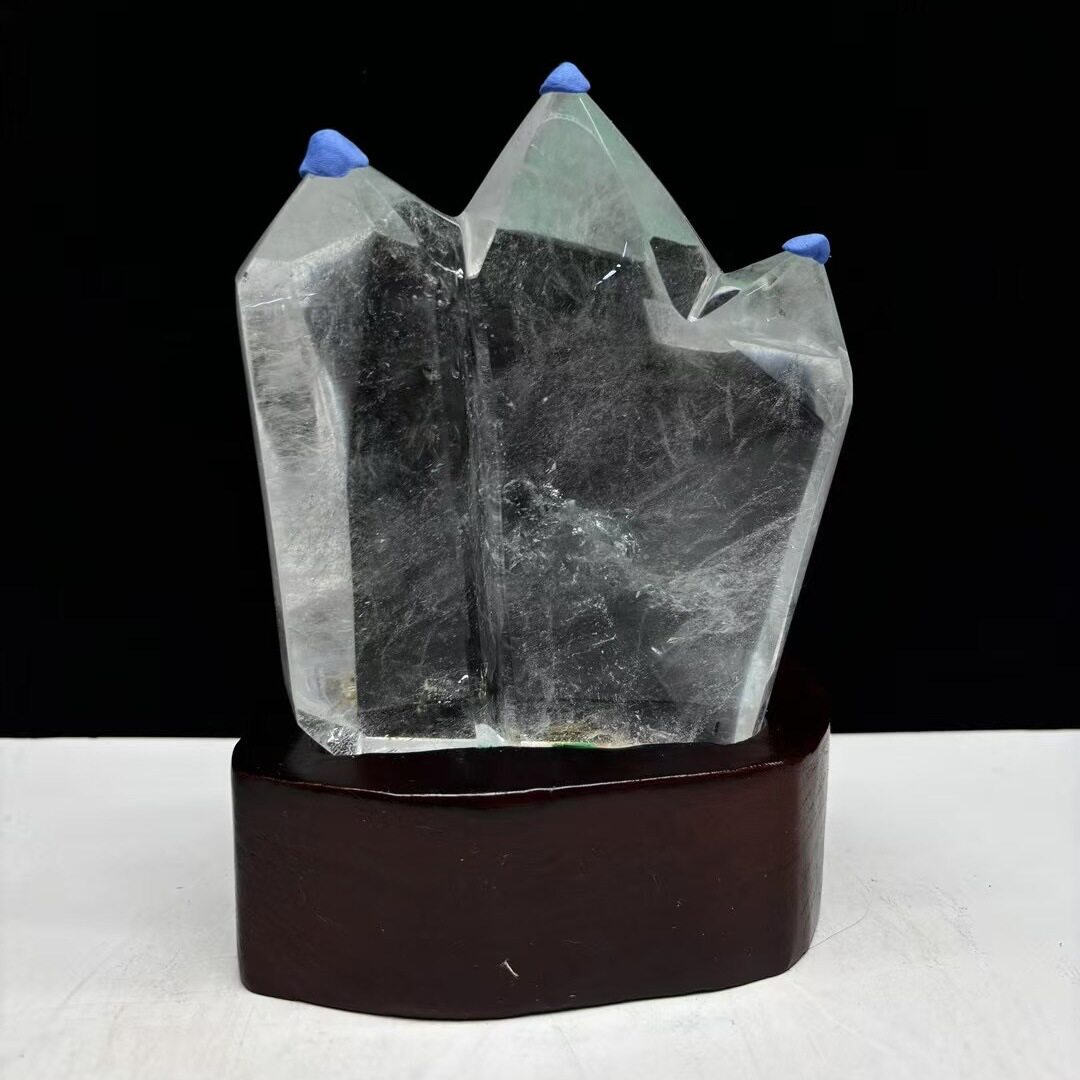 天然白水晶柱水晶双尖柱三尖连体柱摆件晶体通透净化能量柱子