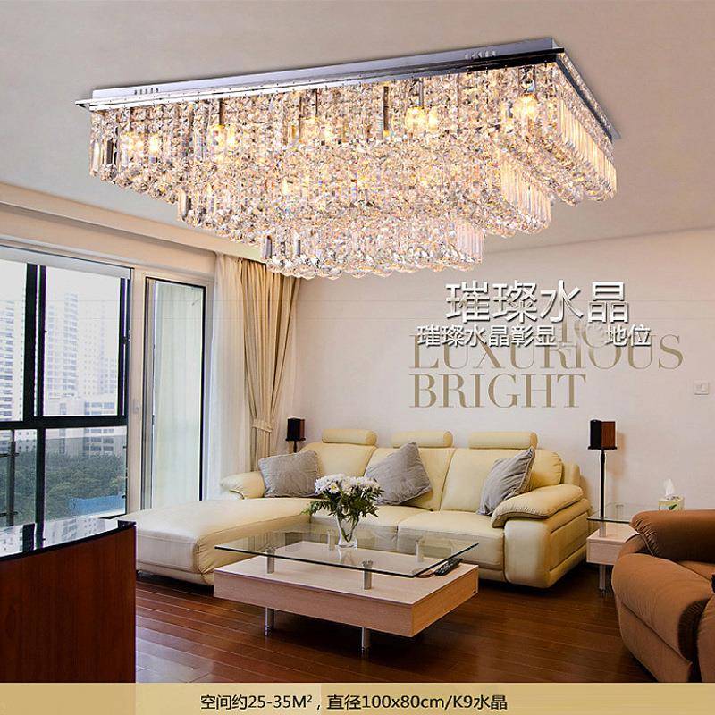 大气LED水晶灯现代简约客厅卧室大厅大堂吸顶灯三层方形K9水晶灯