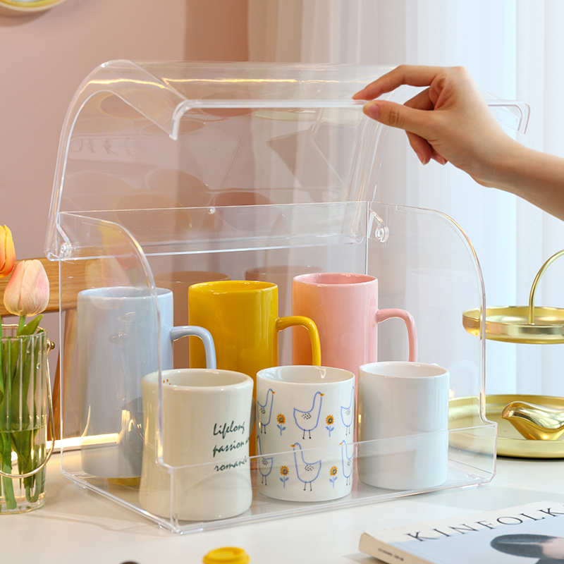 杯架杯子收纳盒咖啡防尘马克杯水杯置物架子一次性茶杯托盘亚克力