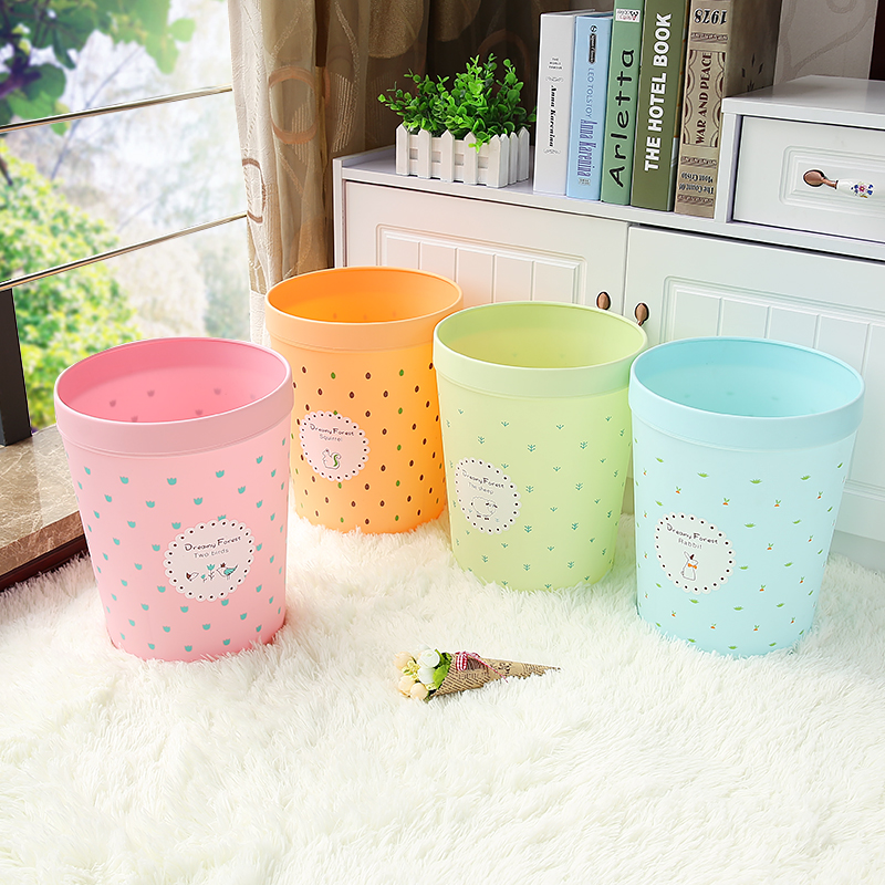 糖果色压圈垃圾桶家用客厅垃圾篓卫生间厨房塑料无盖垃圾筒小纸篓
