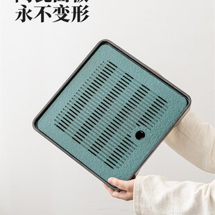 沥水泡茶台功夫茶具家用简约小型蓄储水乾泡台托盘 陶瓷茶盘排水式