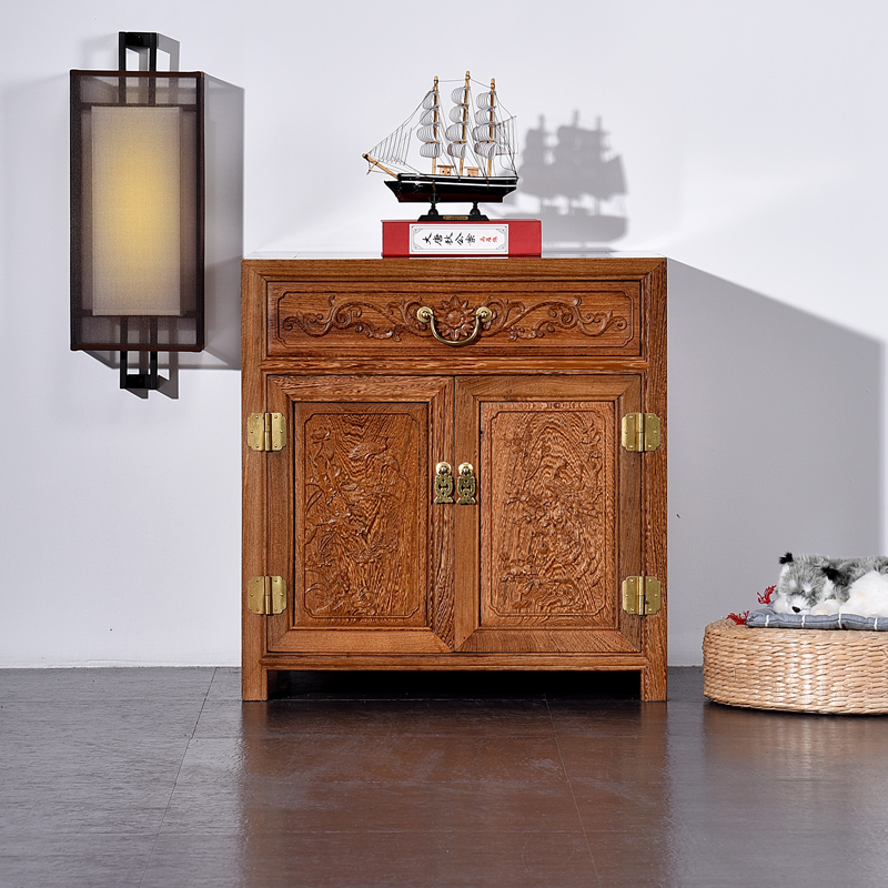 红木床头柜 全鸡翅木储物柜置物架 实木矮柜中式原木仿古卧室边柜