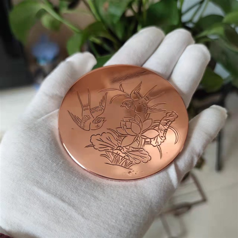 下脚料纯手工紫铜实心镇纸镇尺文房用品摆件铜镜传统錾花工艺