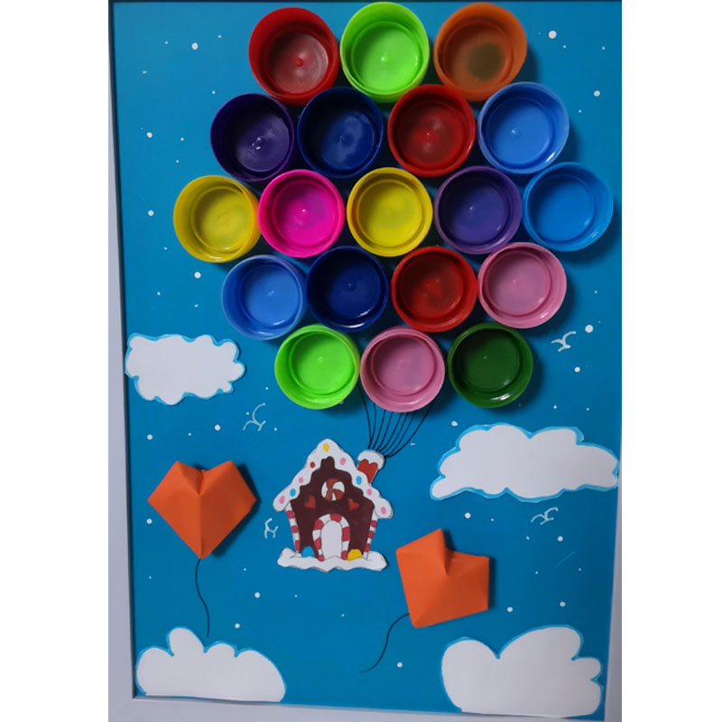 瓶盖画 变废为宝 废旧利用环保手工飞屋环游记 毛线画 锡箔纸贴画