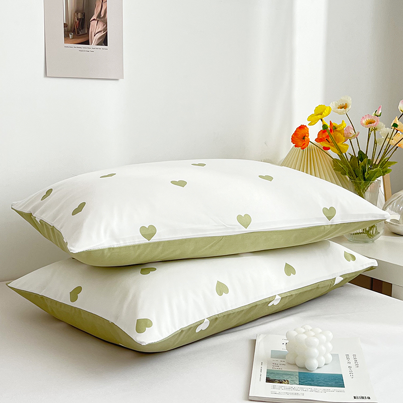 水洗棉枕套纯棉全棉枕头套爱心小清新48*74cm单人一对学生宿舍男
