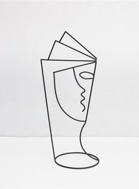 欧式创意铁艺黑色线条五官摆件样板房售楼部卧室书房客厅桌面饰品