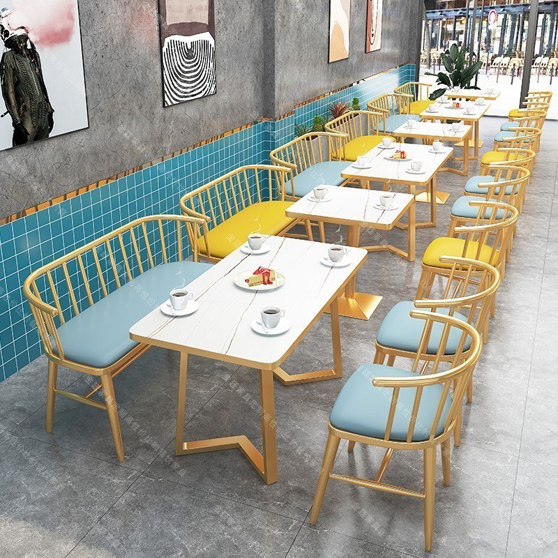 网红奶茶店咖啡厅桌椅沙发组合餐厅饮品小吃店休闲铁艺双人卡座