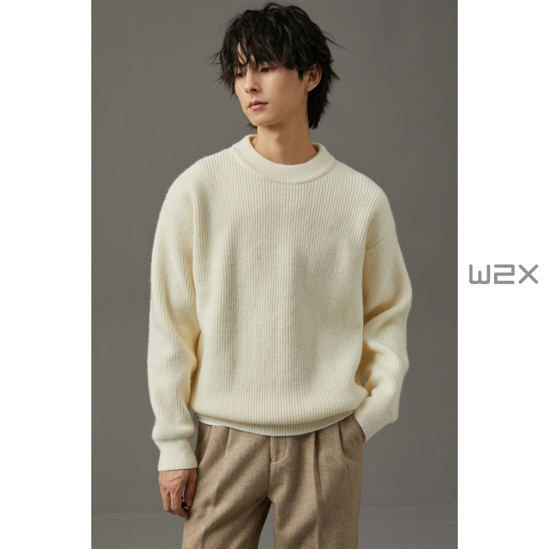 w2x冬季重磅廓形圆领羊毛衫男基础百搭宽松毛衣2023新款针织衫潮